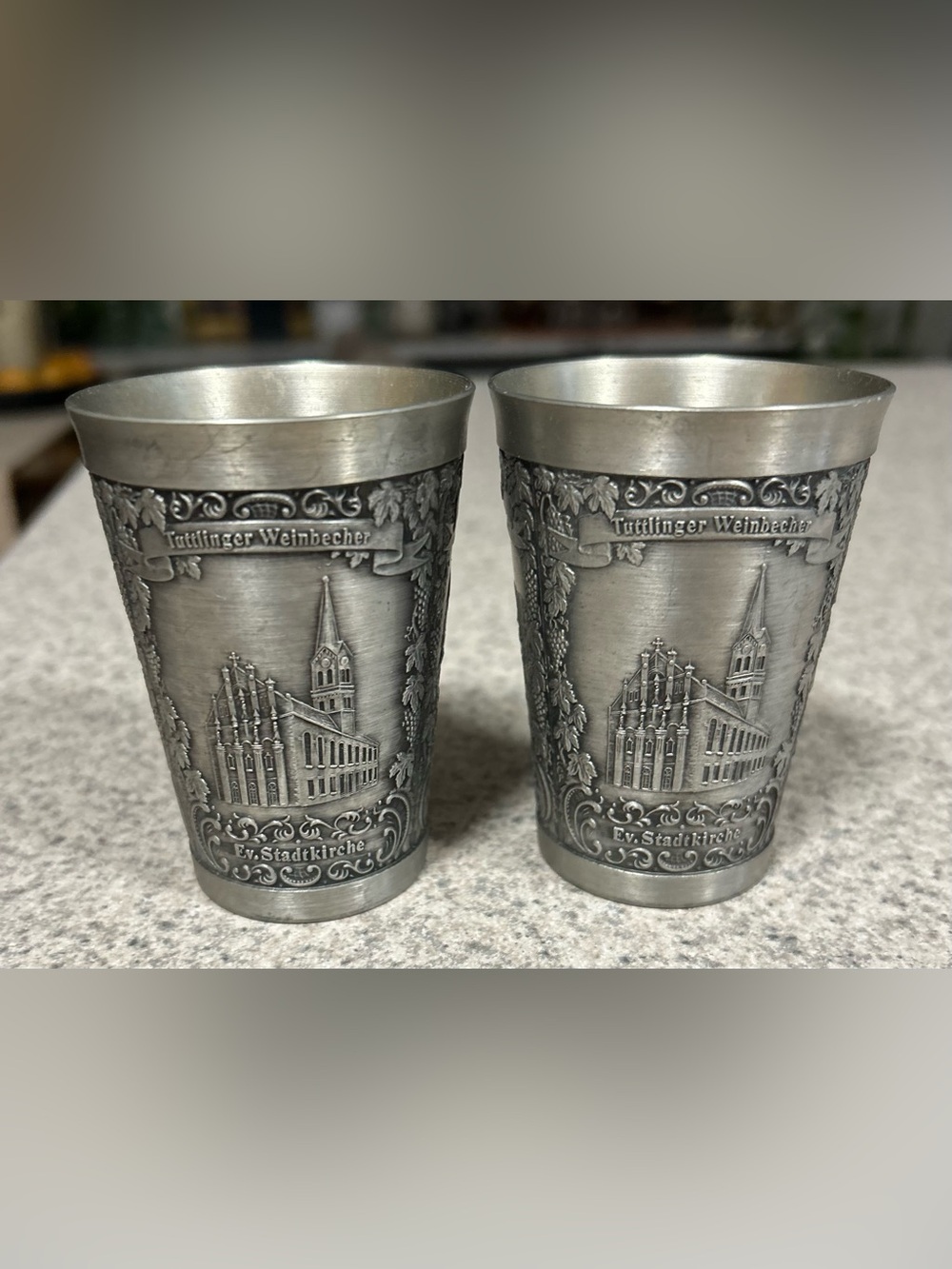 Vintage Zinn Becker Stuttgart Embossed
Pewter Wine Tumblers (2)